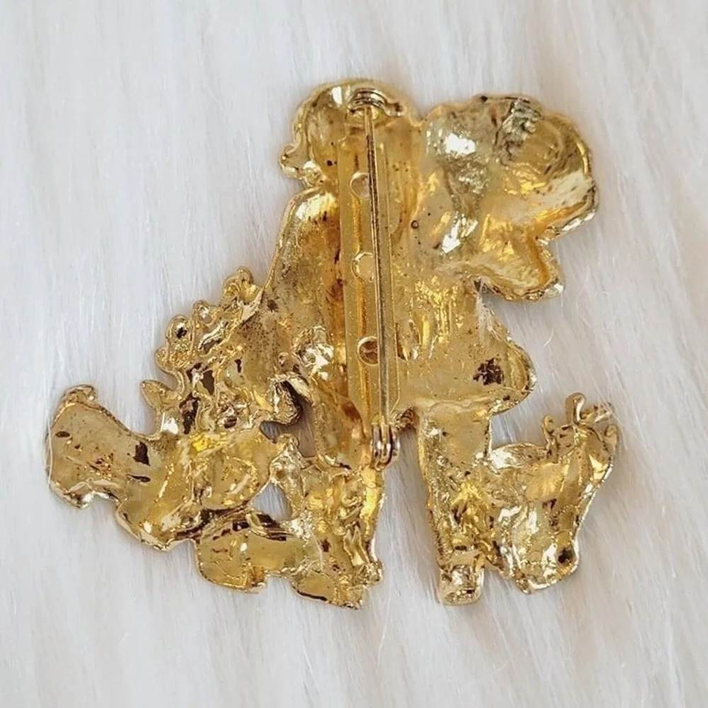 Vintage Santa Claus Brooch Reindeer Brushed Gold Tone 2.25